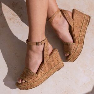Jack Rogers Lennon Flagler Stitch Cork Wedge Sandals
